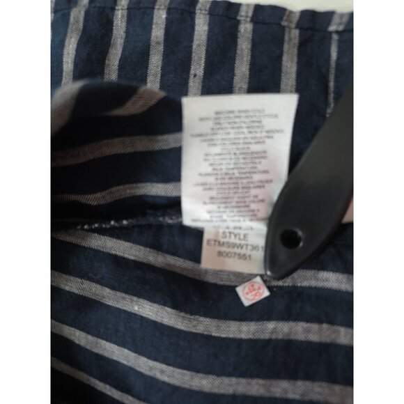 Ellen Tracy Linen Top Women S Blue Navy Stripes Sleeveless Coastal Preppy Boho - Picture 7 of 14